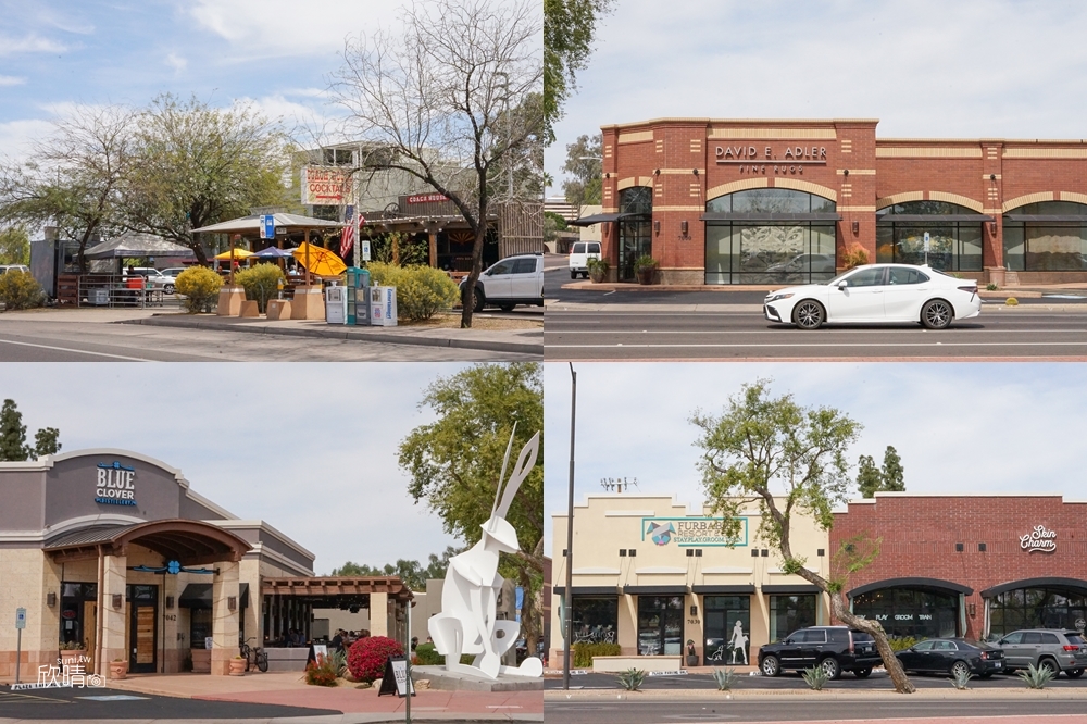 Scottsdale old town｜Arizona必去景點。老城中穿插現代建築與店面~fashion square買名牌