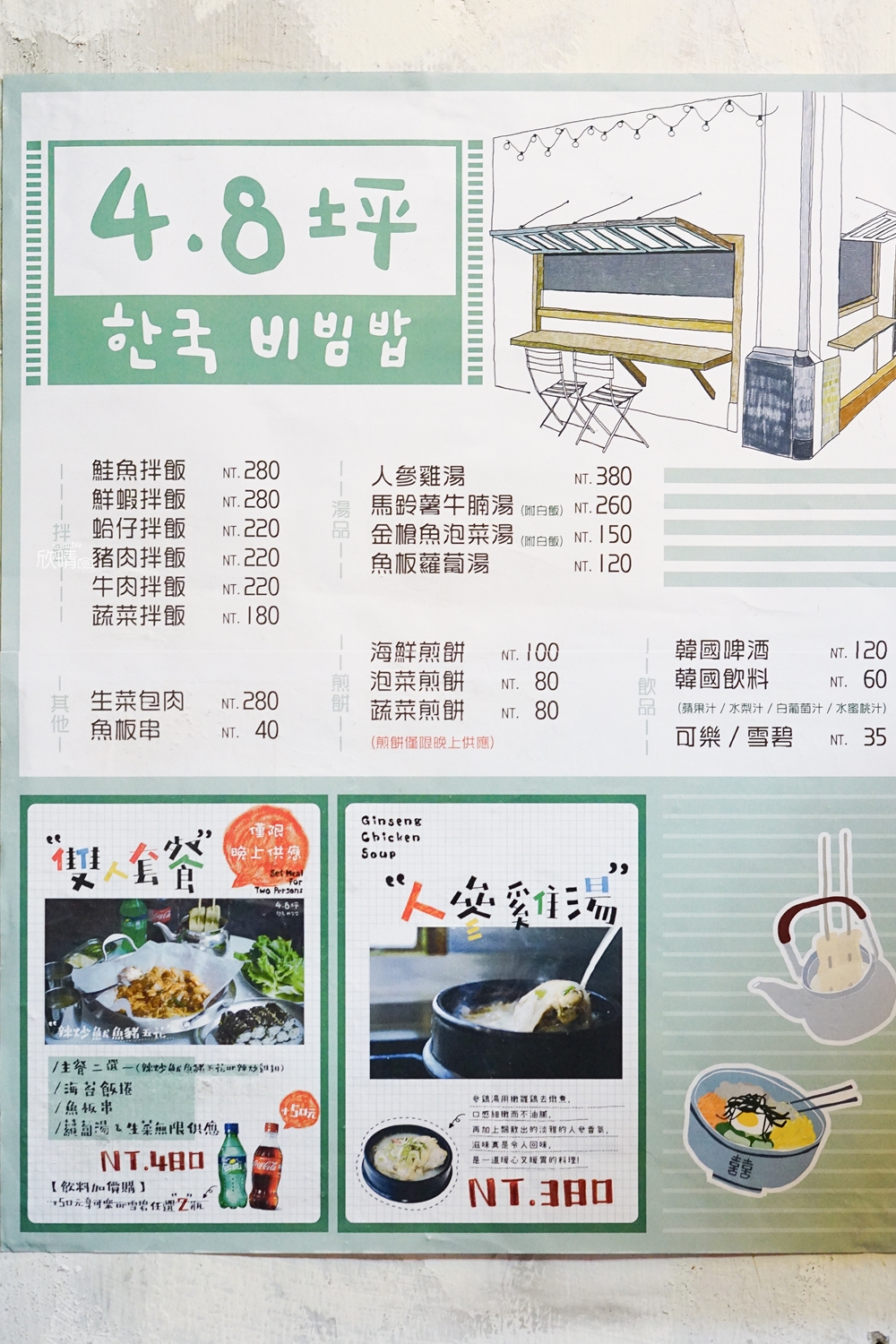 新竹東門市場美食｜4.8坪韓式料理。小清新風格拌飯、煎餅(菜單Menu價錢)