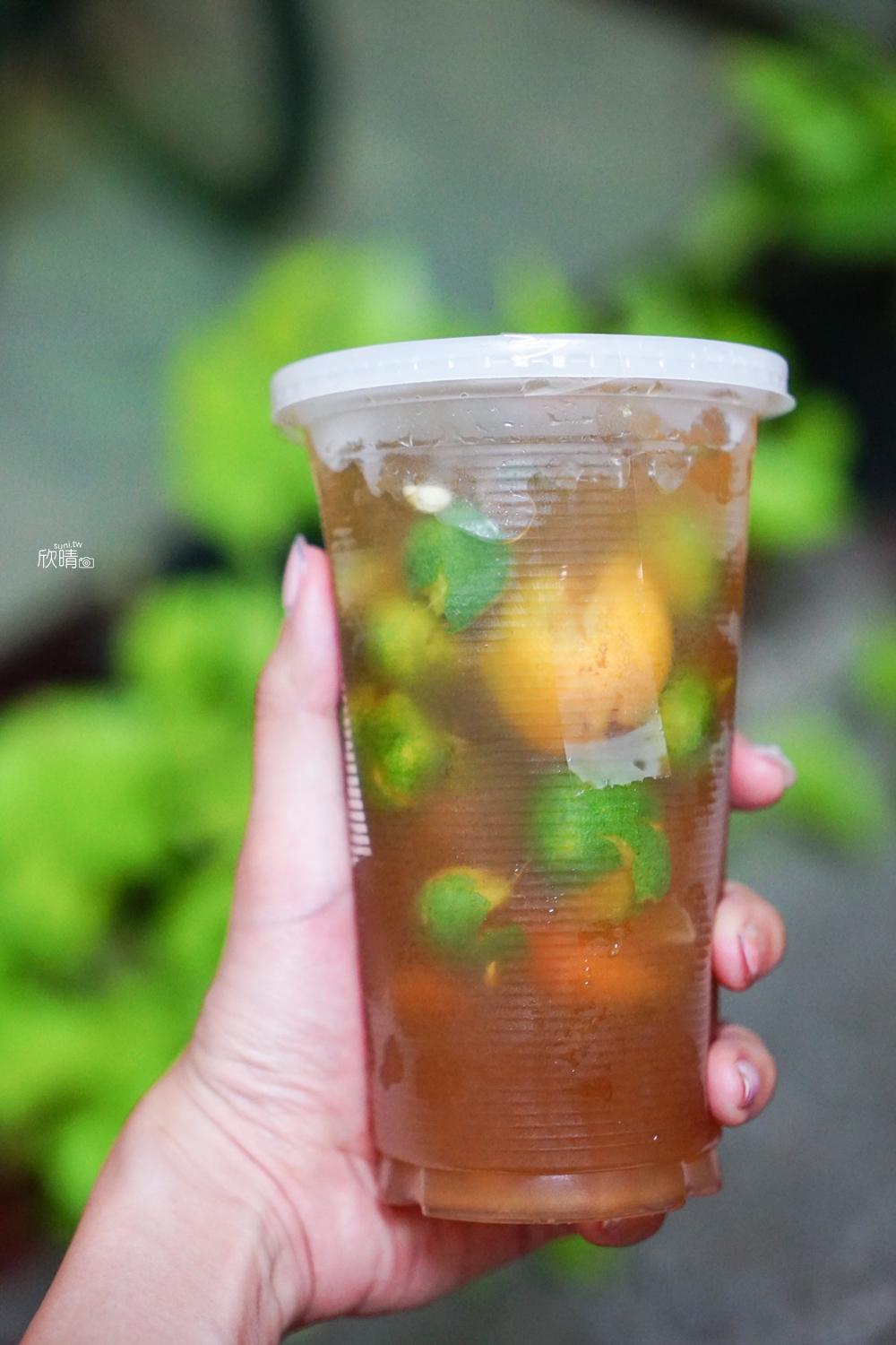 台東飲料推薦｜彩色果泡沫紅茶。加入整顆蘋果紅茶、10幾顆桔子的紅茶(菜單menu價位)