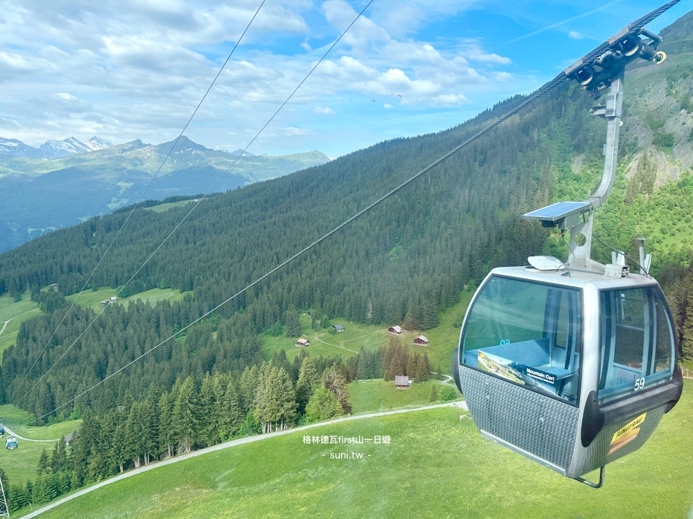 Firstbahn纜車艙59號上升格林德瓦山谷森林景觀