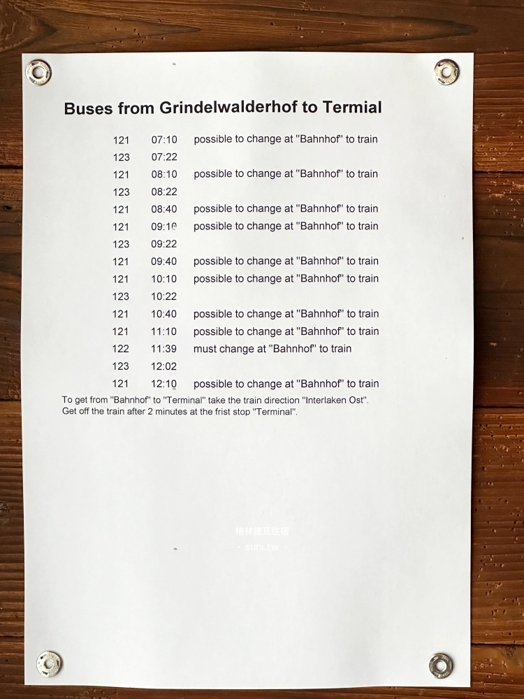 Hotel Tschuggen Garni公車時刻表Grindelwalderhof到Terminal Firstbahn班次