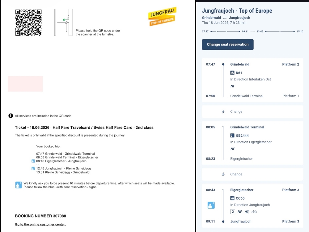 少女峰Jungfraujoch票券行程Eiger Express格林德瓦出發時刻表