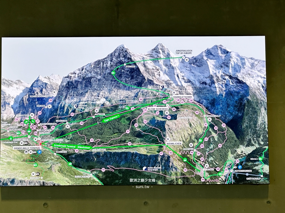 少女峰Jungfraujoch地區路線圖Eiger Express Eigergletscher路線