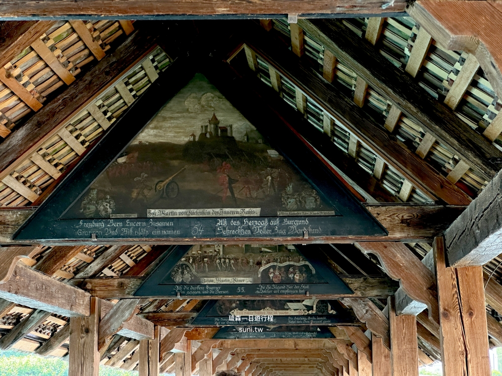 Kapellbrücke橋內屋頂17世紀三角形彩繪木板歷史故事