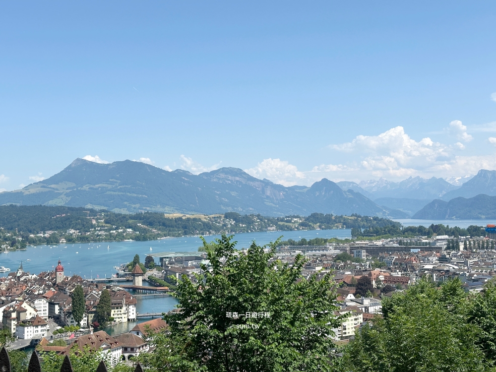 Museggmauer城牆最佳角度琉森全景Kapellbrücke湖面阿爾卑斯山