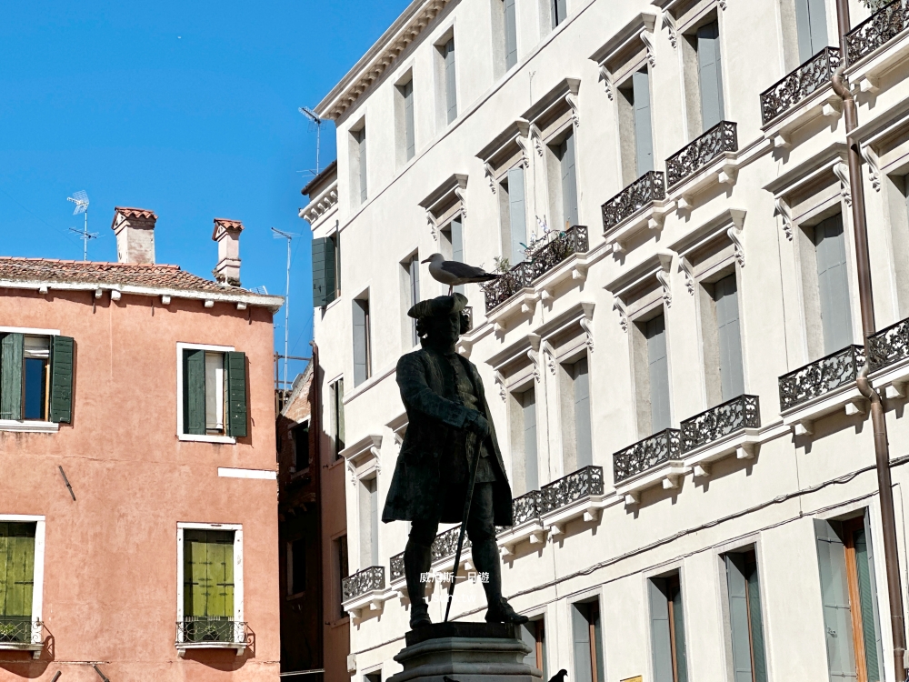 威尼斯Campo San Bartolomeo廣場Carlo Goldoni銅像海鷗
